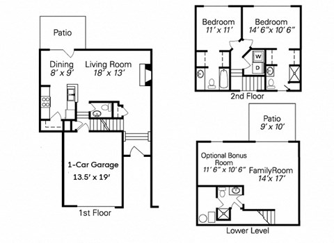 Floor plan for 2 beds, 3.5 baths, 1587 sqft